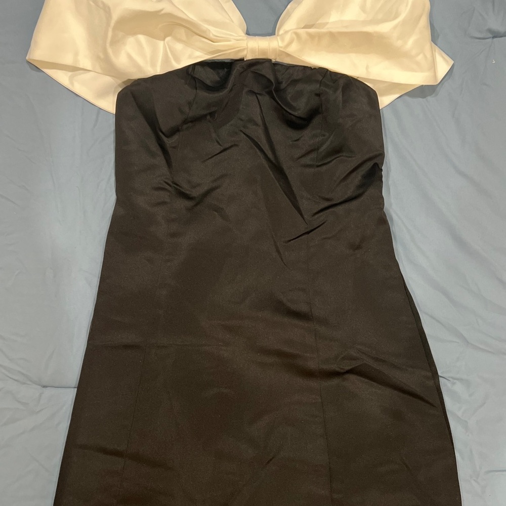 All in Favor Strapless Black Dress with Cream Bow
